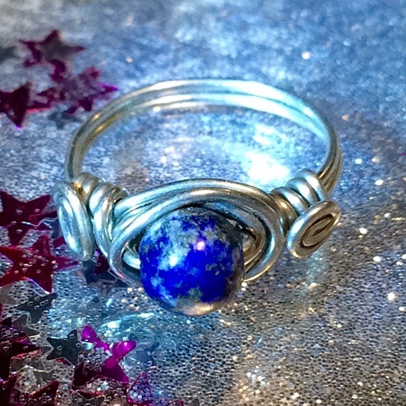 wirewrap Ring Blue Lápiz Lazuli Stone - Picture 1 of 6